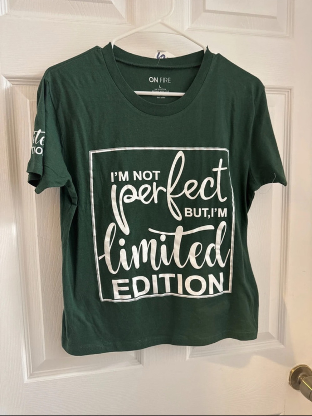 On Fire Dark Green Tee with White Screen-Print